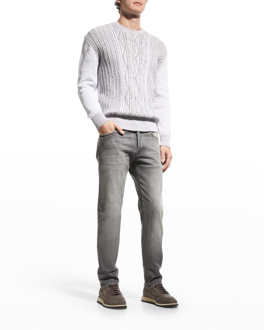 Inis Meain Men's Linen-Cotton Plated Aran Crewneck Sweater | Neiman Marcus
