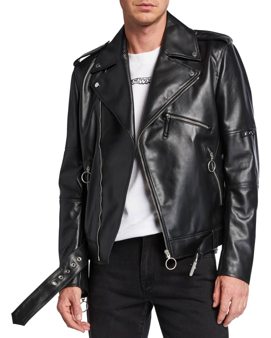 Off white mens leather jacket sale