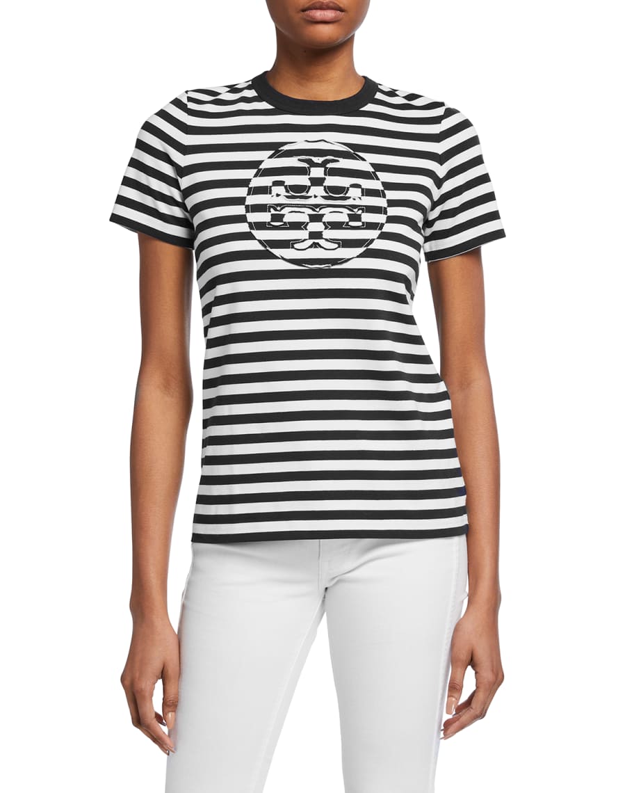 Tory Burch Striped Logo T-Shirt | Neiman Marcus