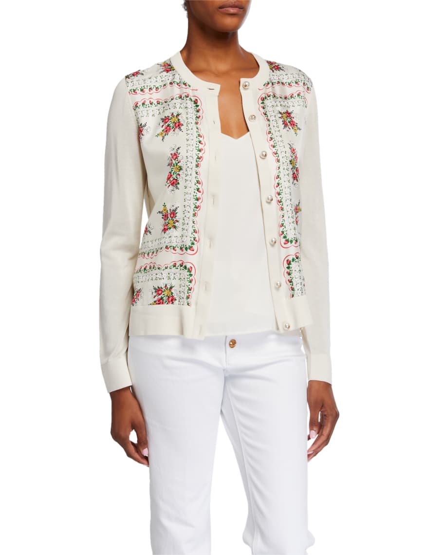 Tory Burch Floral Printed Button-Front Cardigan | Neiman Marcus