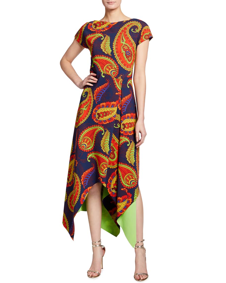 Chiara Boni La Petite Robe Paisley Short Sleeve Asymmetrical Midi Dress ...