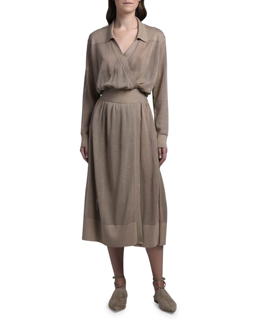 Agnona Cotton-Silk Mesh-Knit Shirtdress | Neiman Marcus