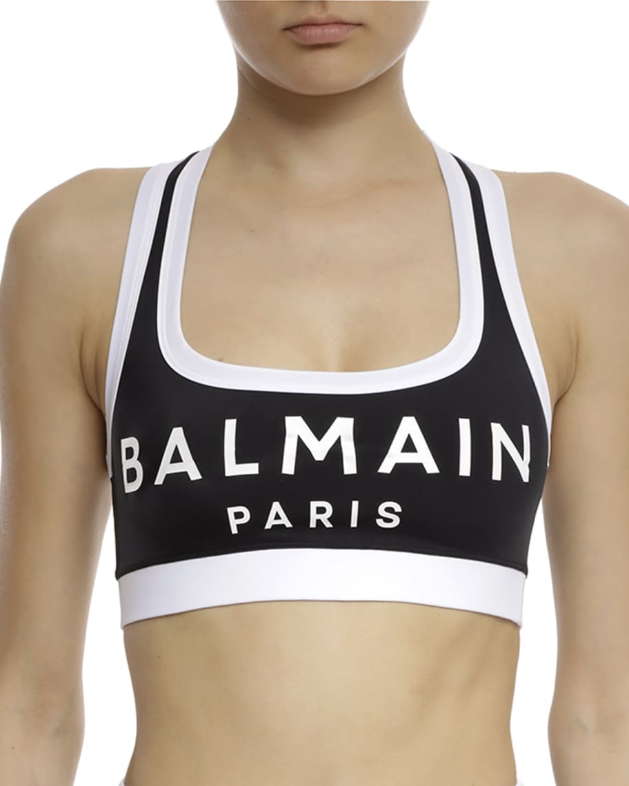 Balmain Logo Stretch Jersey Sports Bra Top