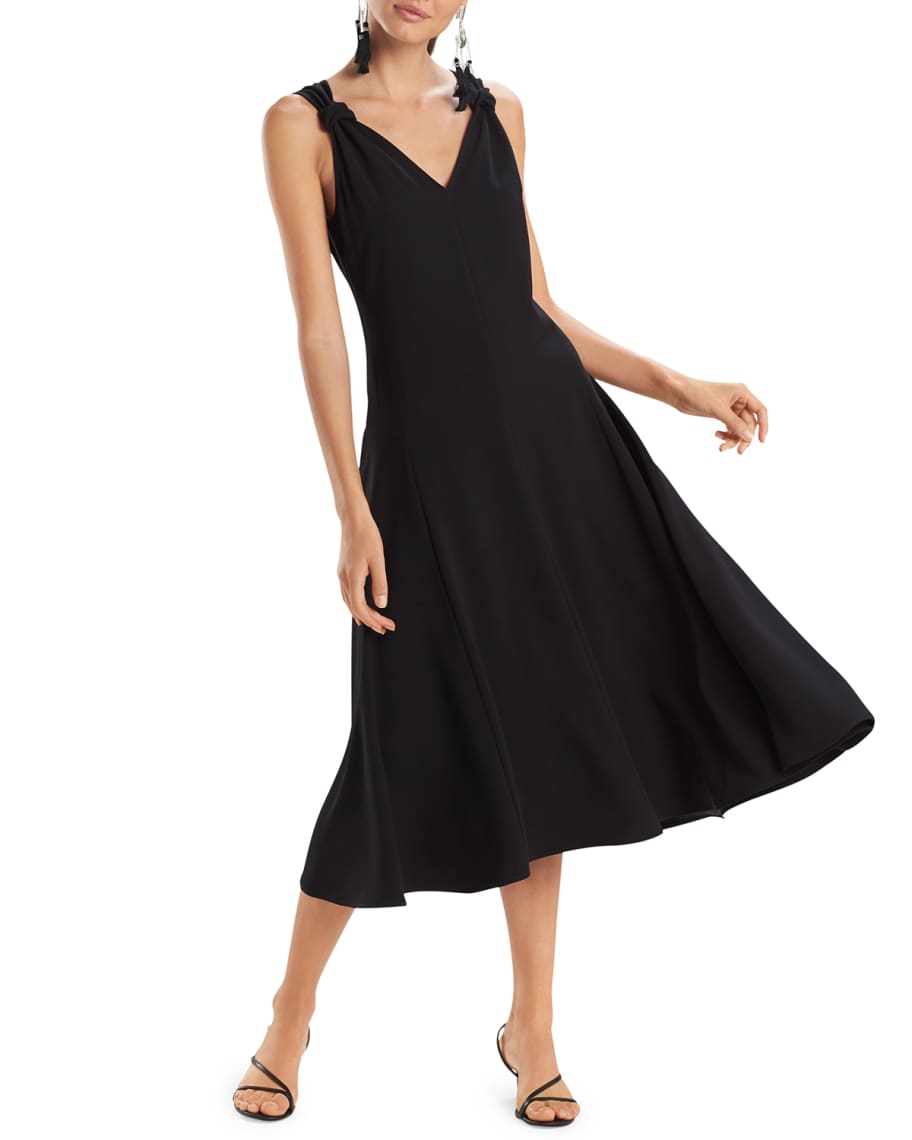 Natori V-Neck Sleeveless Solid Crepe Dress | Neiman Marcus