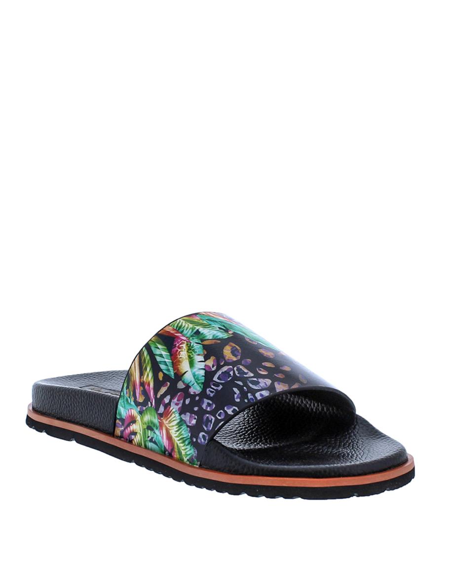 Robert Graham Capetown Black Slides with Blue Marble Strap and Lime Trim Robert Graham Chanclas Blue Capetown Leather Sandalias  main image 4