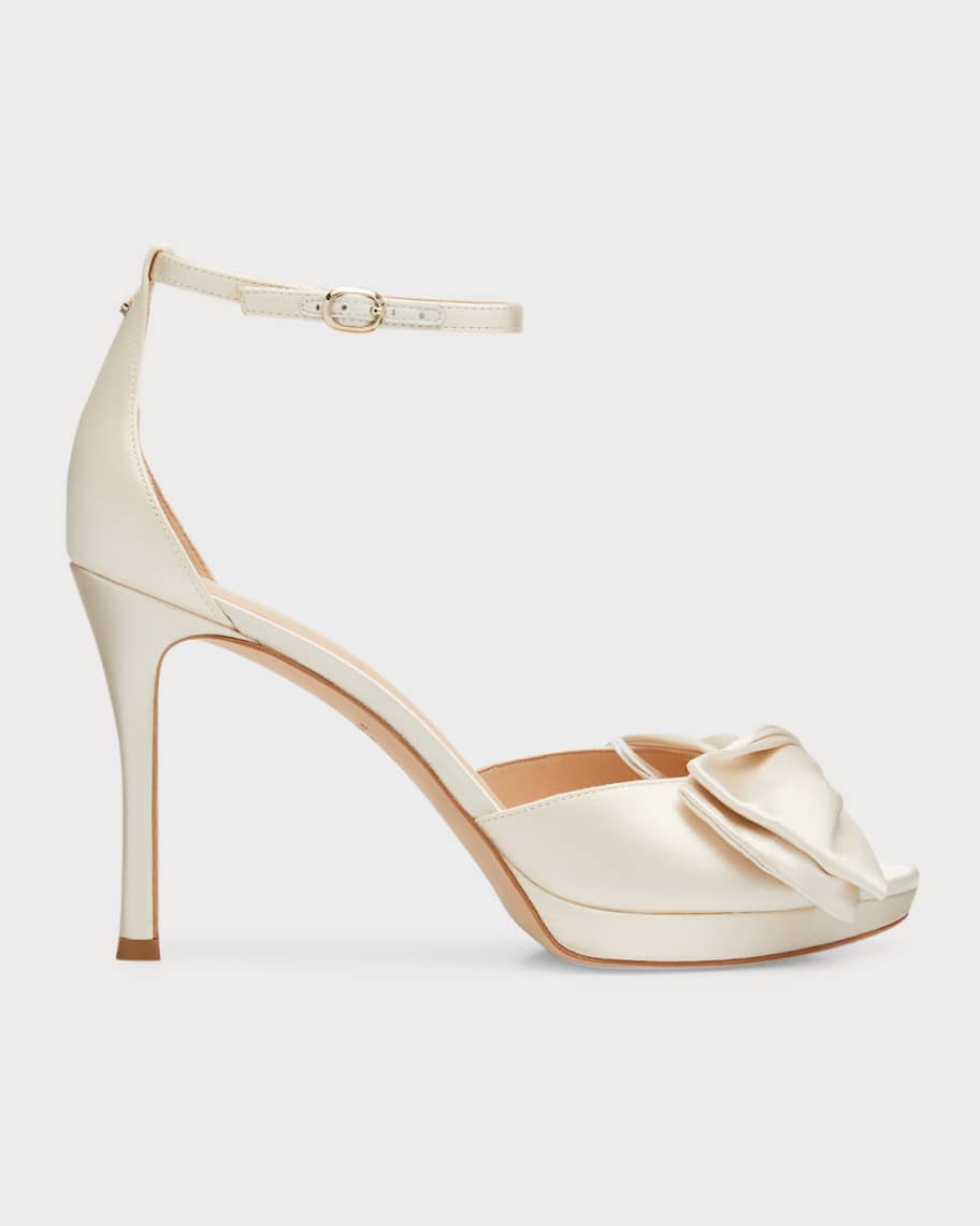 kate spade new york bridal bow satin ankle-strap sandals | Neiman Marcus