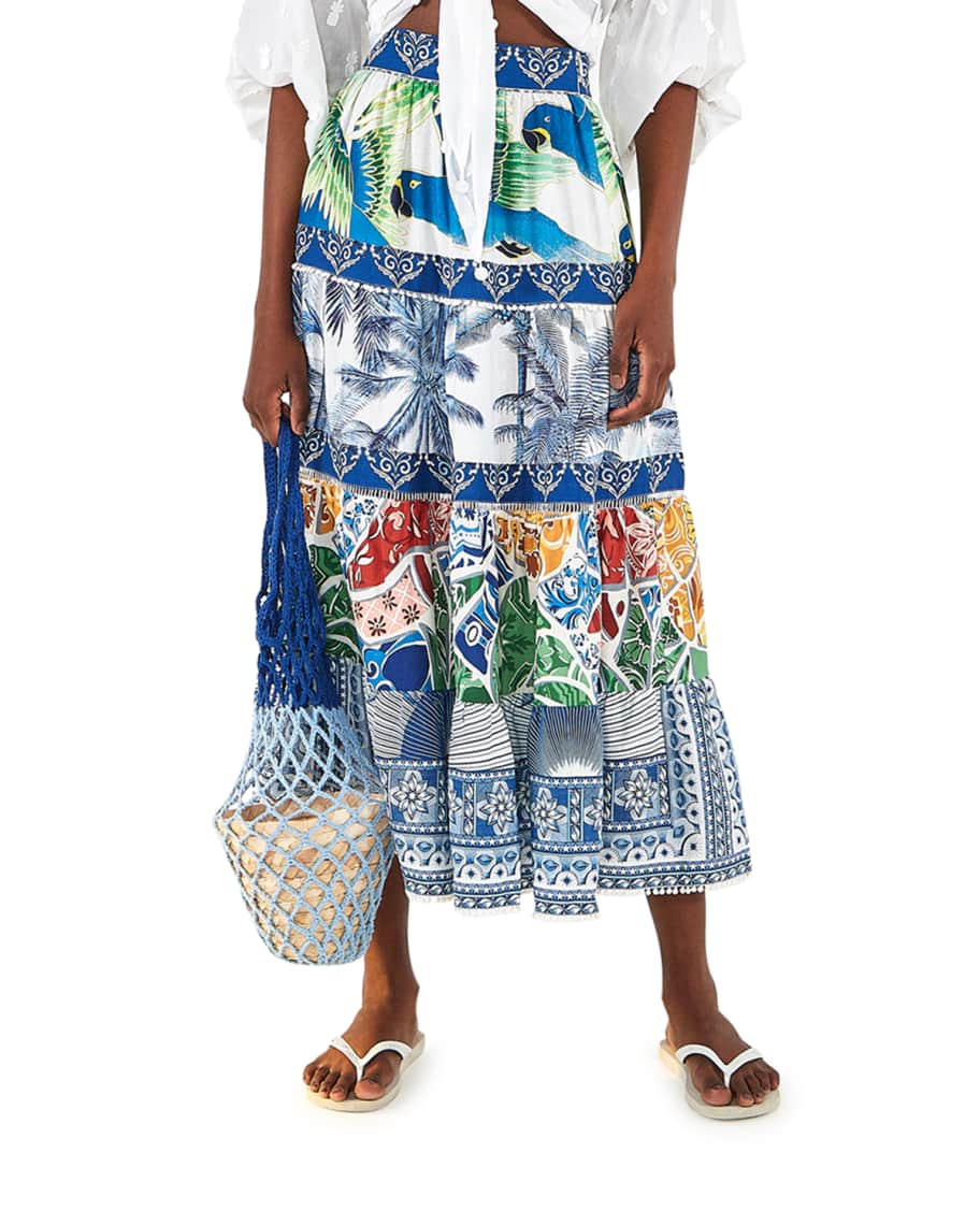 Farm Rio Tile Print Midi Skirt | Neiman Marcus