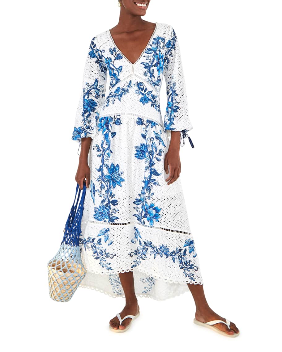 Farm Rio Arara Floral Eyelet Maxi Dress | Neiman Marcus