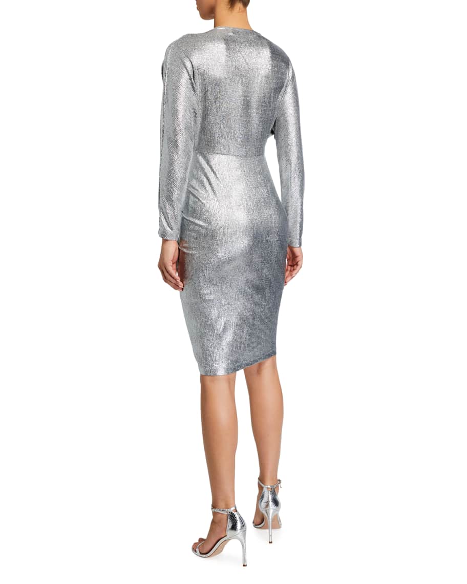 Image 2 of 2: Cilty Gathered Metallic Long-Sleeve Dress