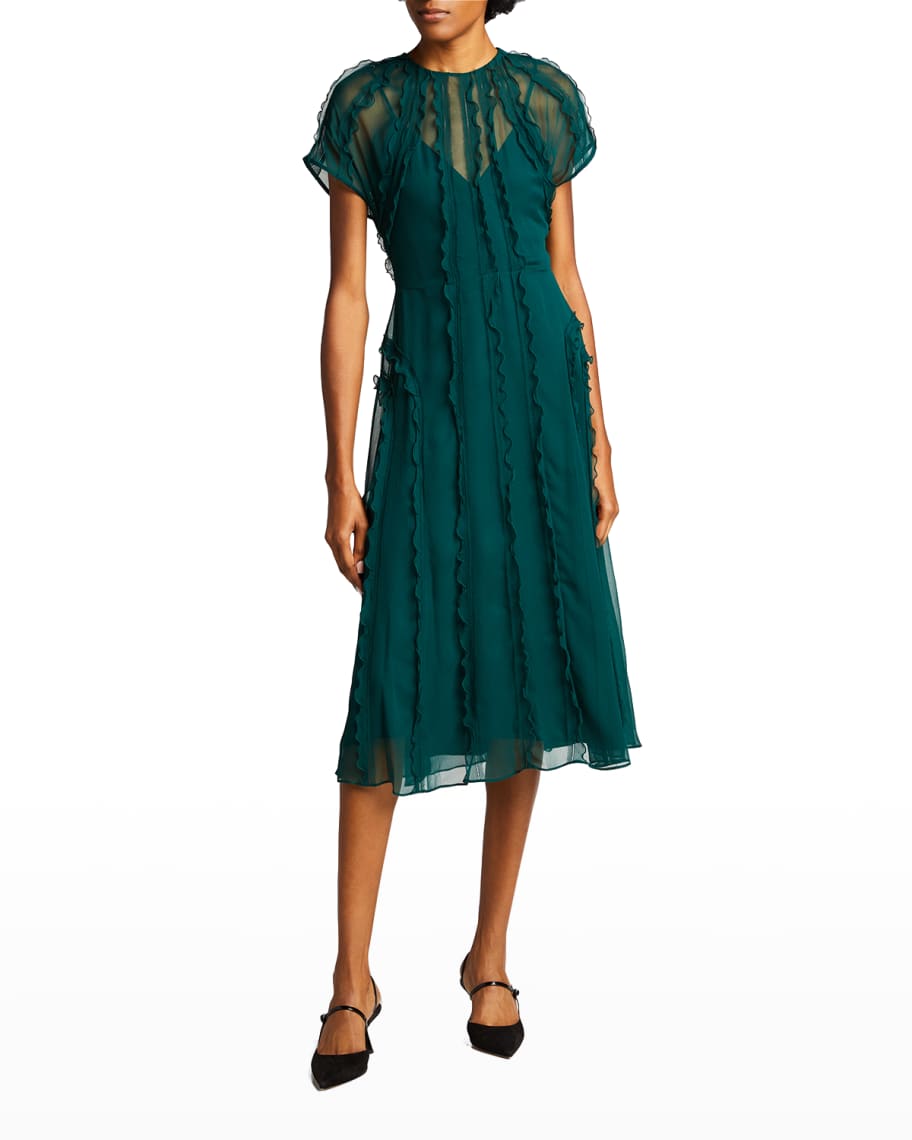Jason Wu Collection Ruffle Crinkle Silk Midi Dress | Neiman Marcus