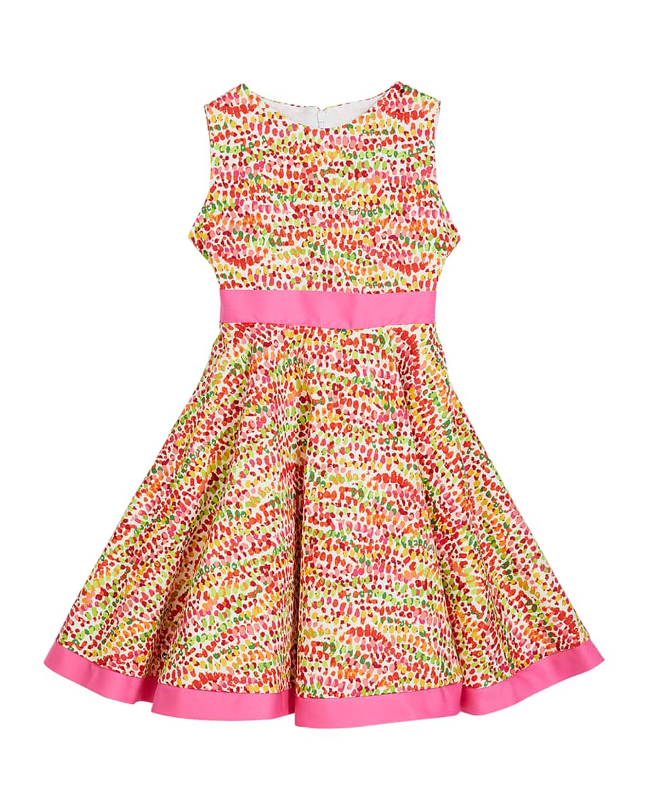 Susanne Lively Girl's Pebble Print Twirl Dress w/ Solid Trim, Size 12M ...
