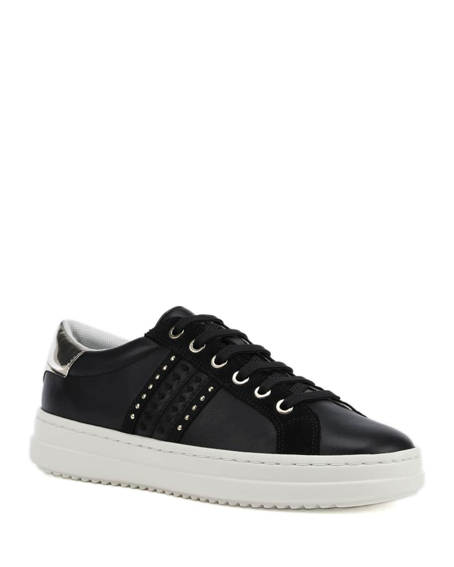 Geox Pontoise Mixed Leather Low-Top Sneakers | Neiman Marcus