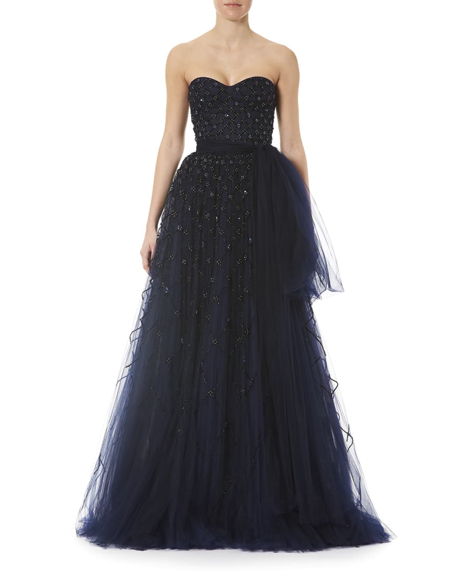 Carolina Herrera Embroidered Tulle Strapless Gown | Neiman Marcus