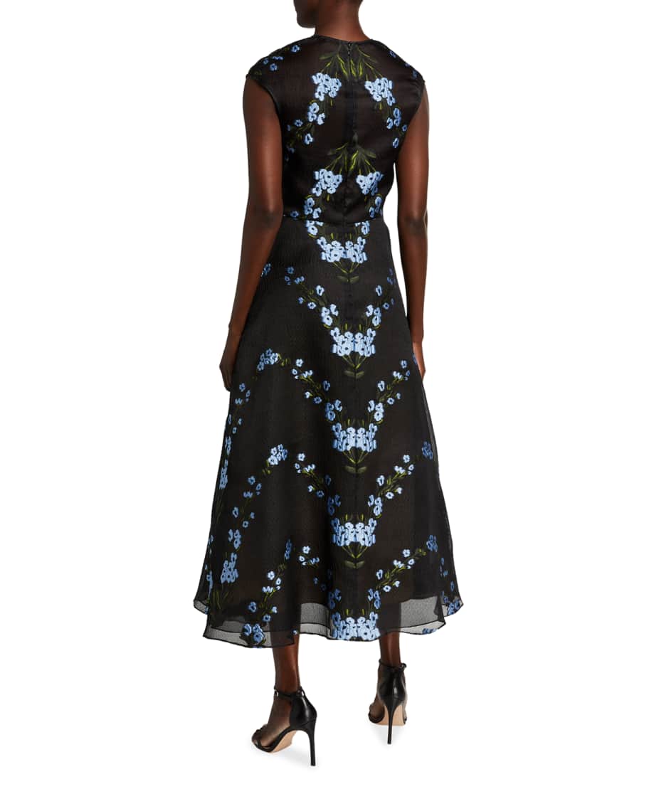 Lela Rose Floral Embroidered Chiffon ...