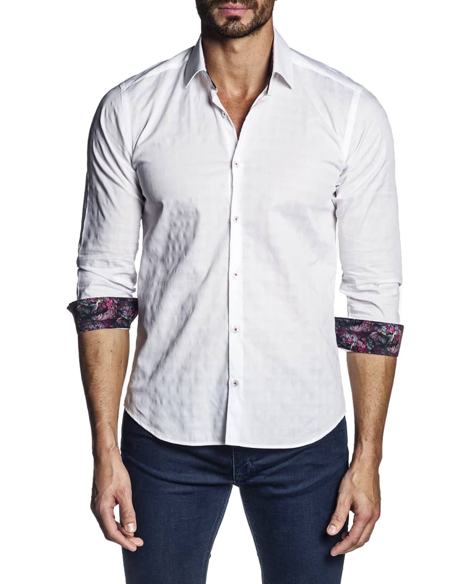 Jared Lang Men's Jacquard Contrast-Reverse Sport Shirt | Neiman Marcus