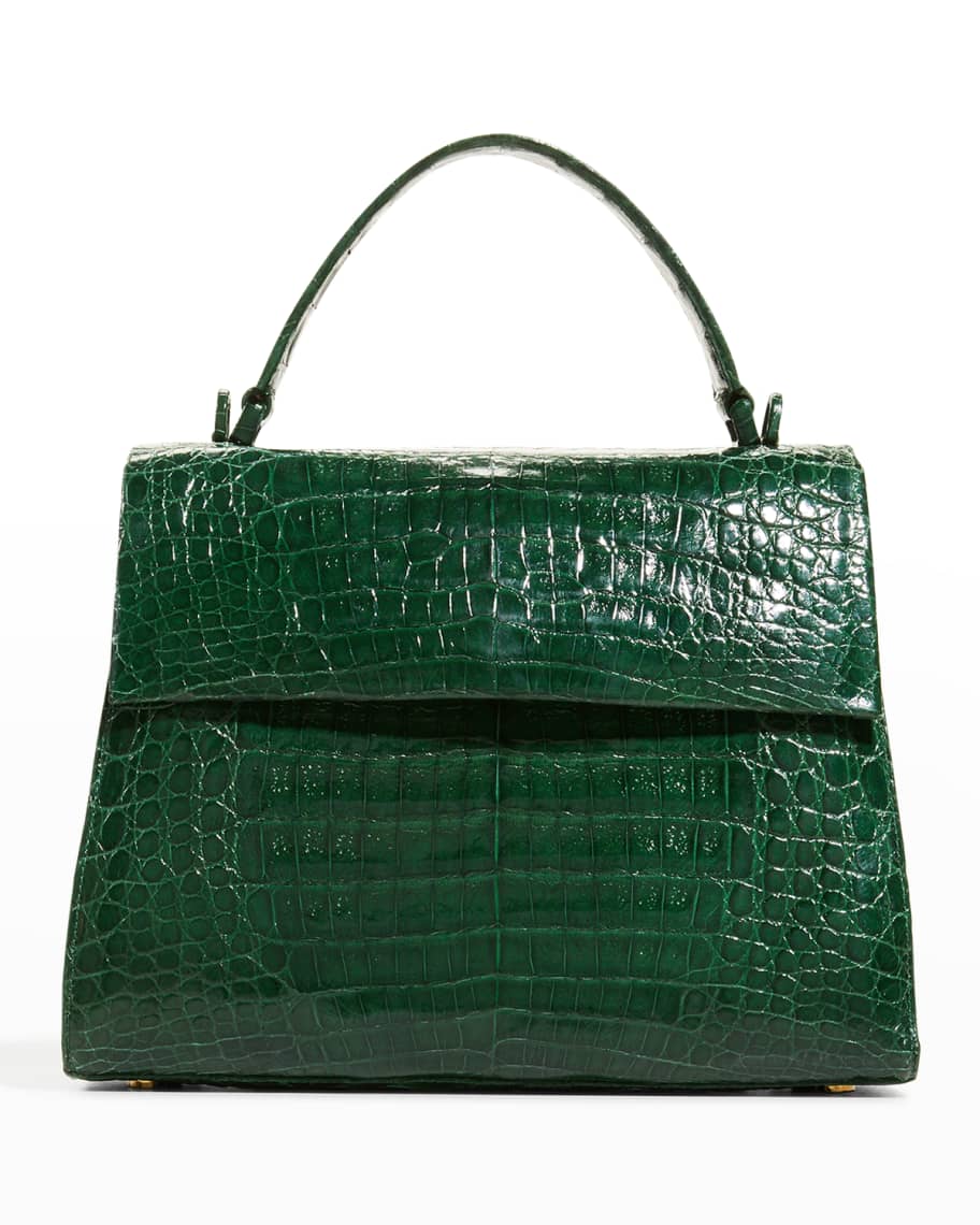 Shop Nancy Gonzalez Caroline Rose Cut-Out Crocodile Leather Top-Handle Bag