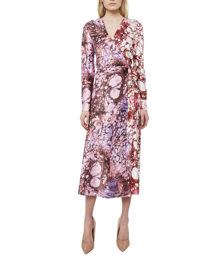 Diane von Furstenberg Tilly Satin Midi Wrap Dress | Neiman Marcus