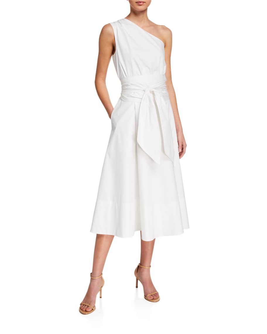 St. John Collection Poplin One-Shoulder Midi Dress | Neiman Marcus