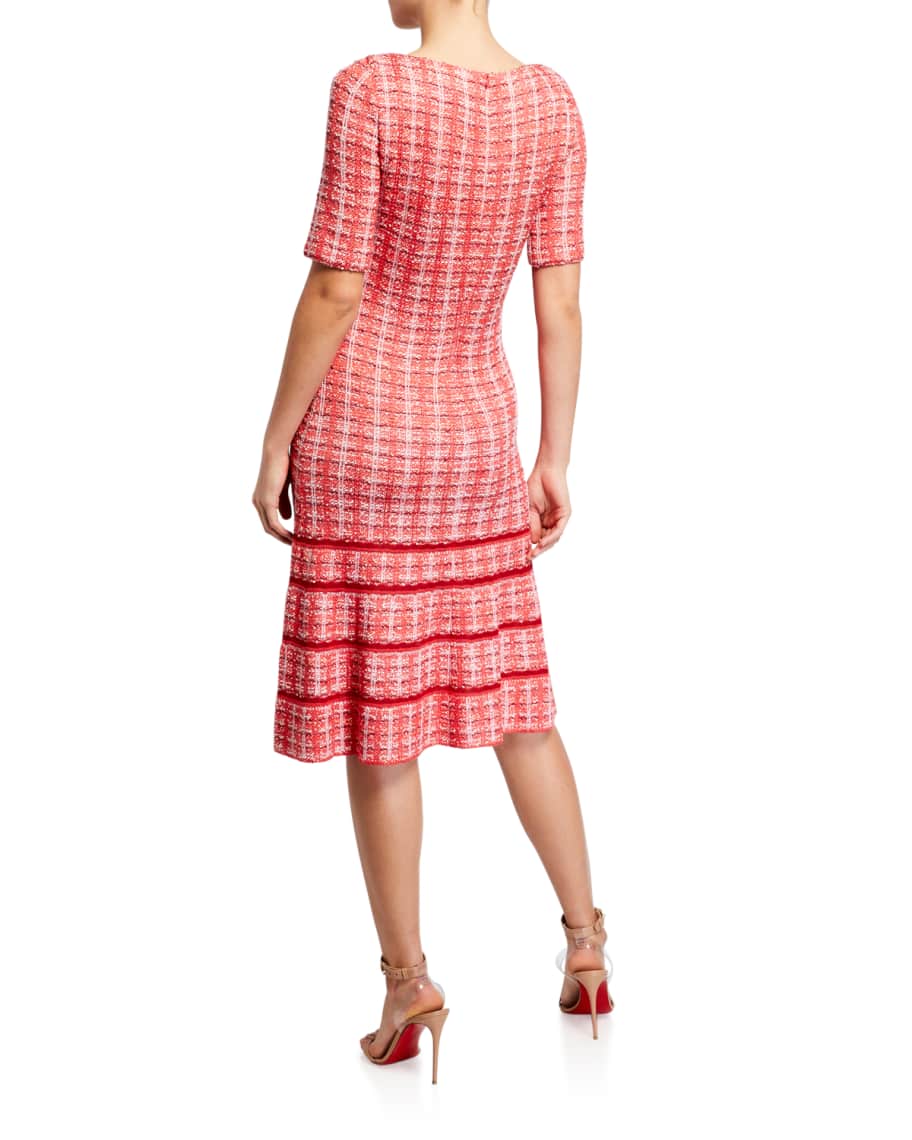 Image 2 of 3: Bold Vertical Tweed Knit V-Neck Dress