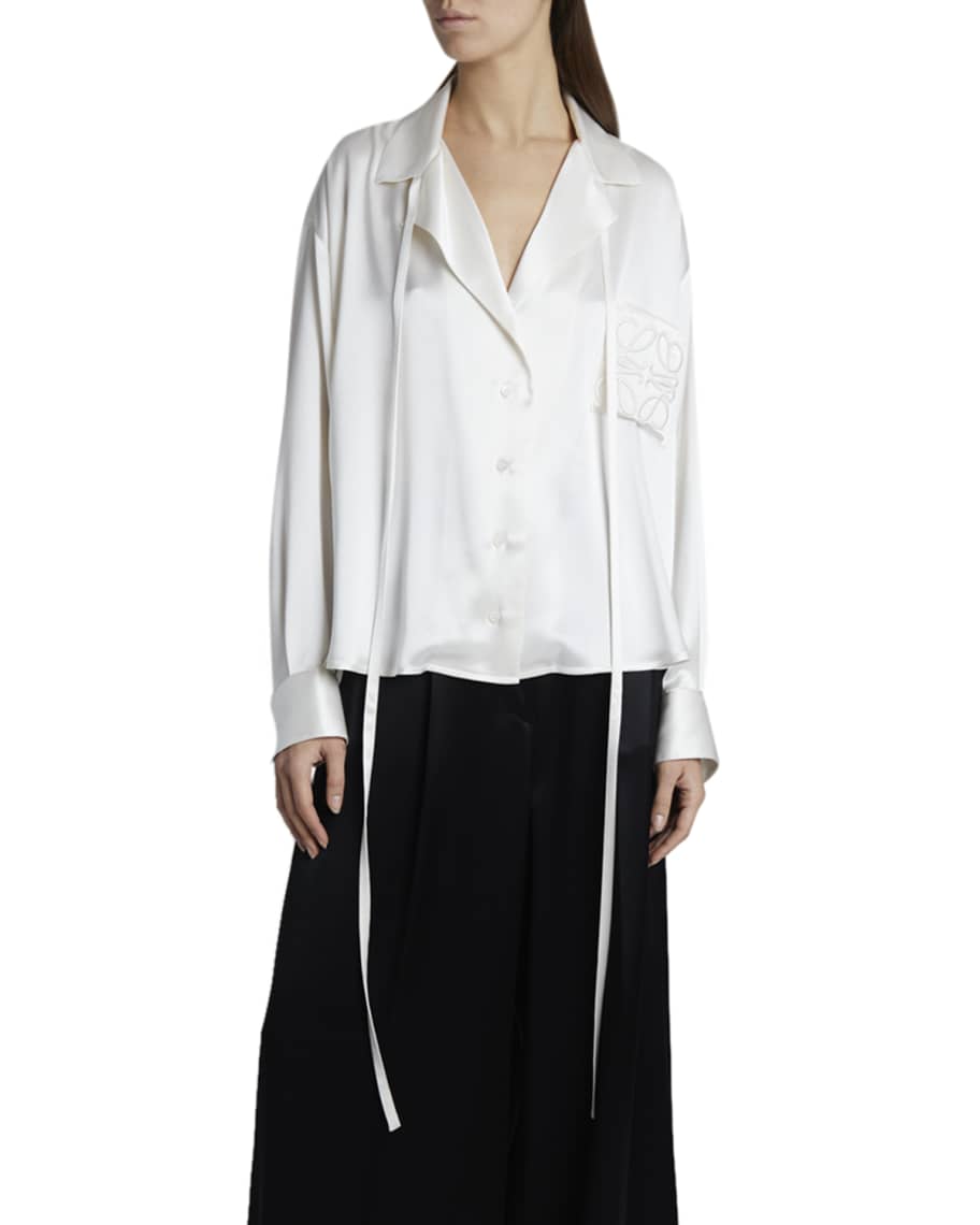 Loewe Satin Anagram Pajama Blouse Neiman Marcus