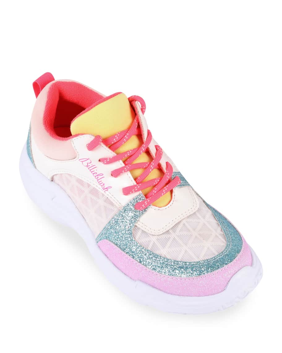 Girl's Multicolored Chunky Lace-Up Sneakers, Size Toddler/Kids | Neiman Marcus