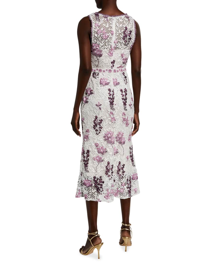 Marchesa notte sleeveless multicolor embroidered guipure lace dress Clearance