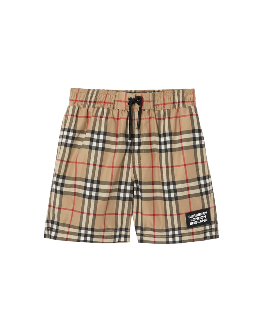 Burberry Boy's Kameron Check Swim Trunks, Size 314 Neiman Marcus