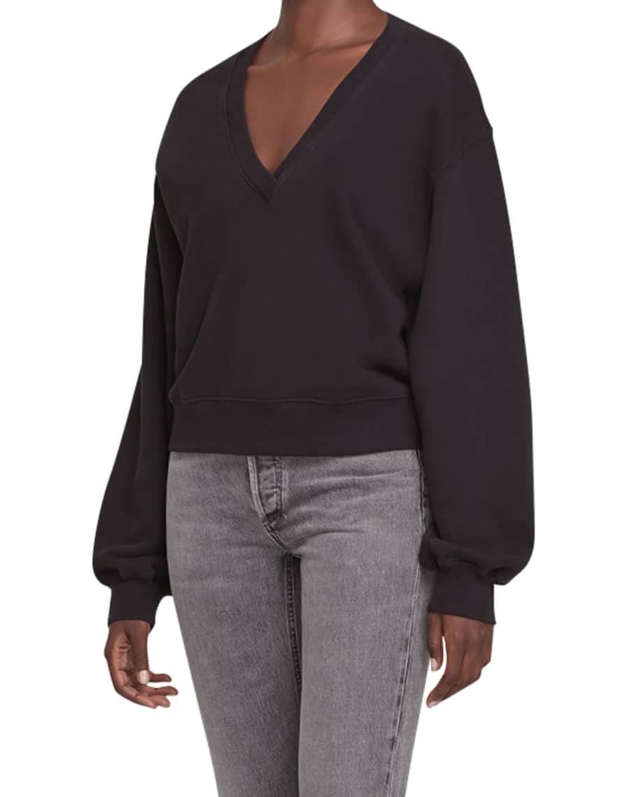 AGOLDE V-neck Balloon Sleeve Sweatshirt (Activewear,Sweatshirts)