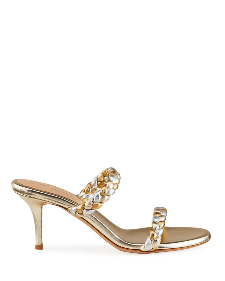 Gianvito Rossi 70mm Braided Metallic 2-Band Slide Sandals | Neiman Marcus