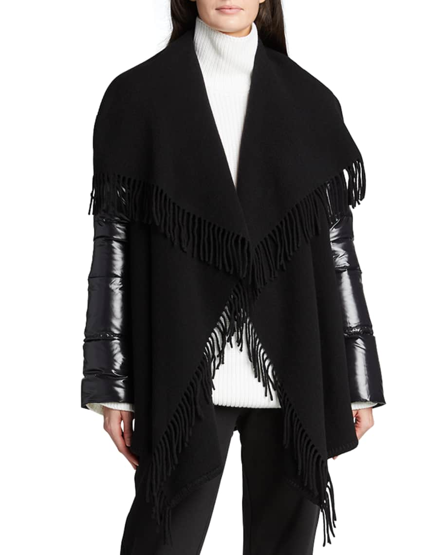 Louis Vuitton  Hooded Wrap Cape Coat In Wool And Silk With Fringe