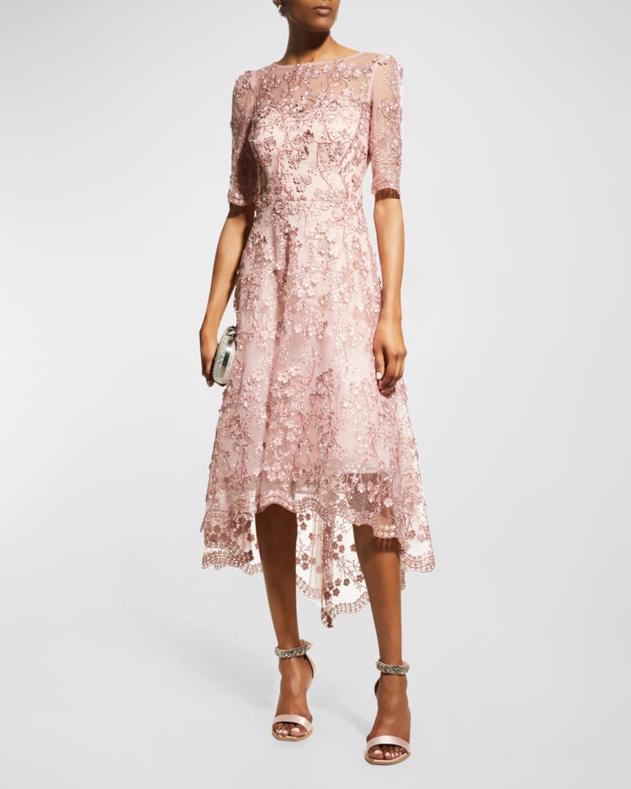 Rickie Freeman for Teri Jon 3D Embellished Lace High-Low Tulle Dress ...