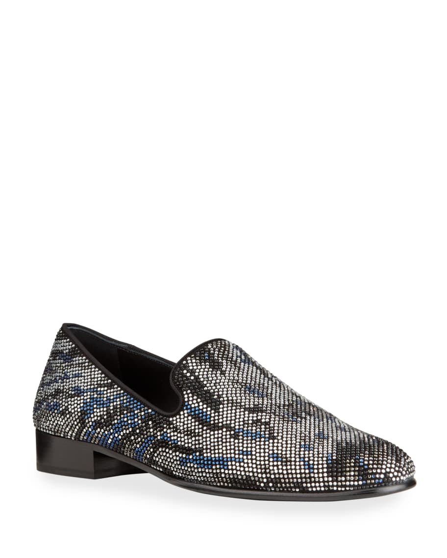 Giuseppe Zanotti Men's Swarovski Embellished Suede Loafers | Neiman Marcus