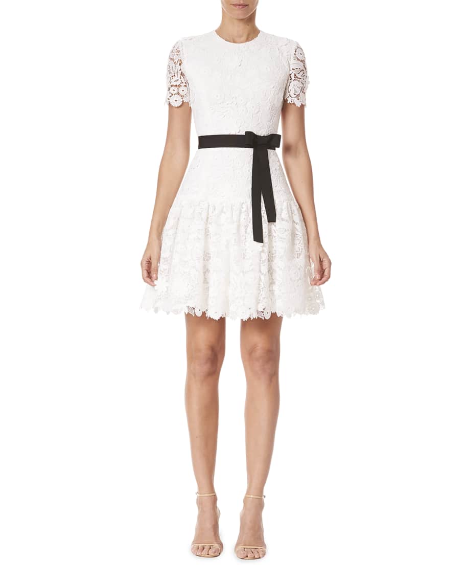 Carolina Herrera Lace Tie-Waist Mini Dress | Neiman Marcus