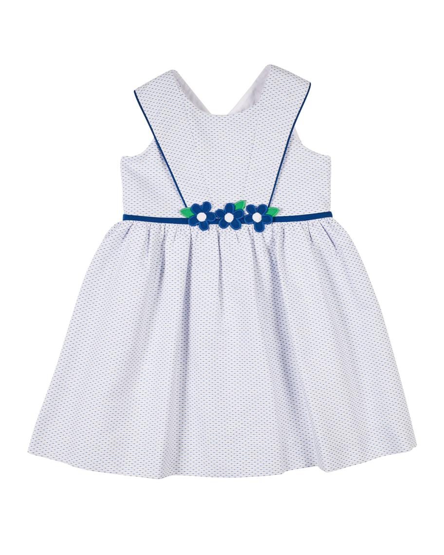 Robe Fille Florence Eiseman Fleur Piquée Bleu Et Blanc - Taille 4, Satin Avec Nœud, Occasion Très Bon état