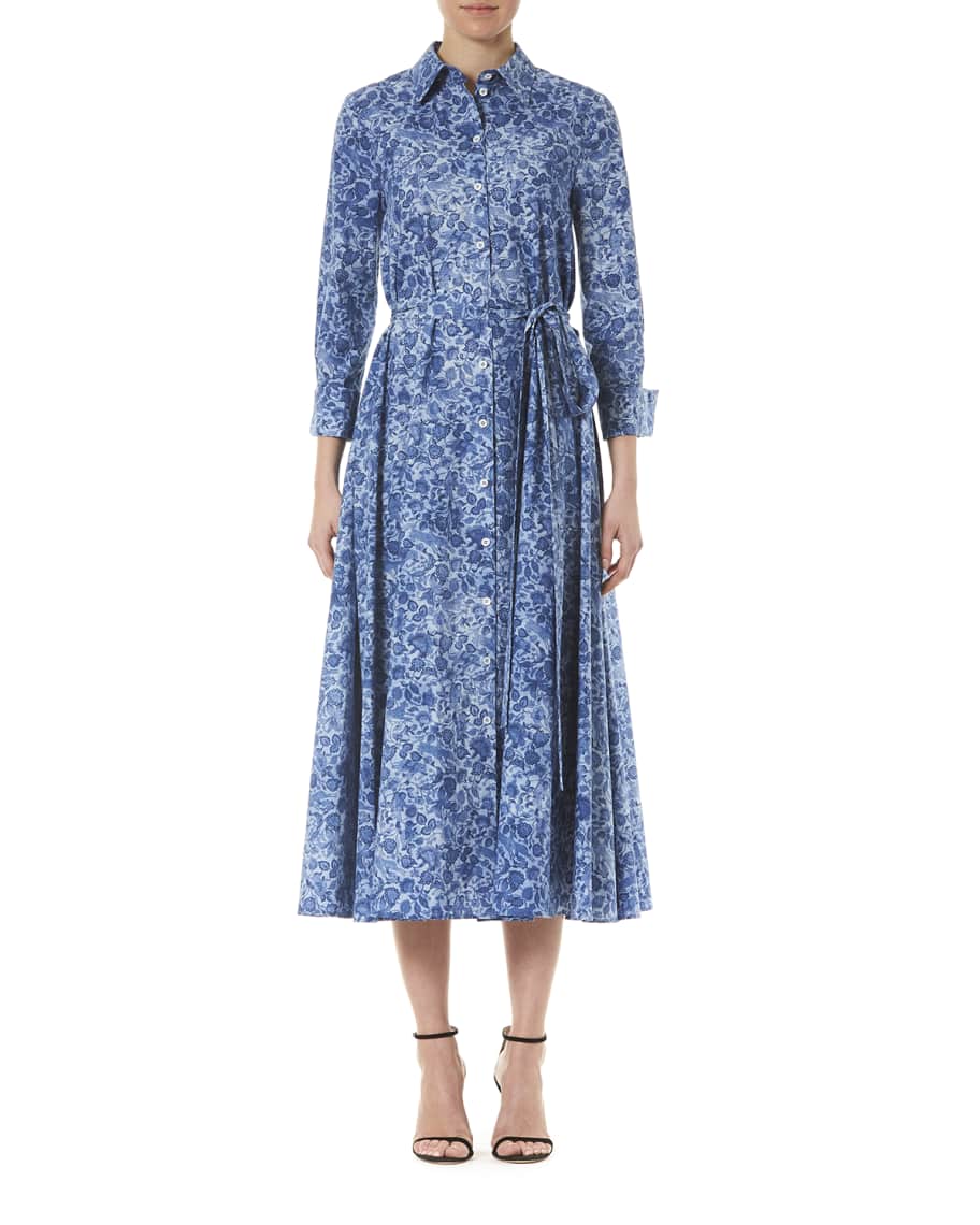 Carolina Herrera Floral-Print Cotton Shirtdress | Neiman Marcus