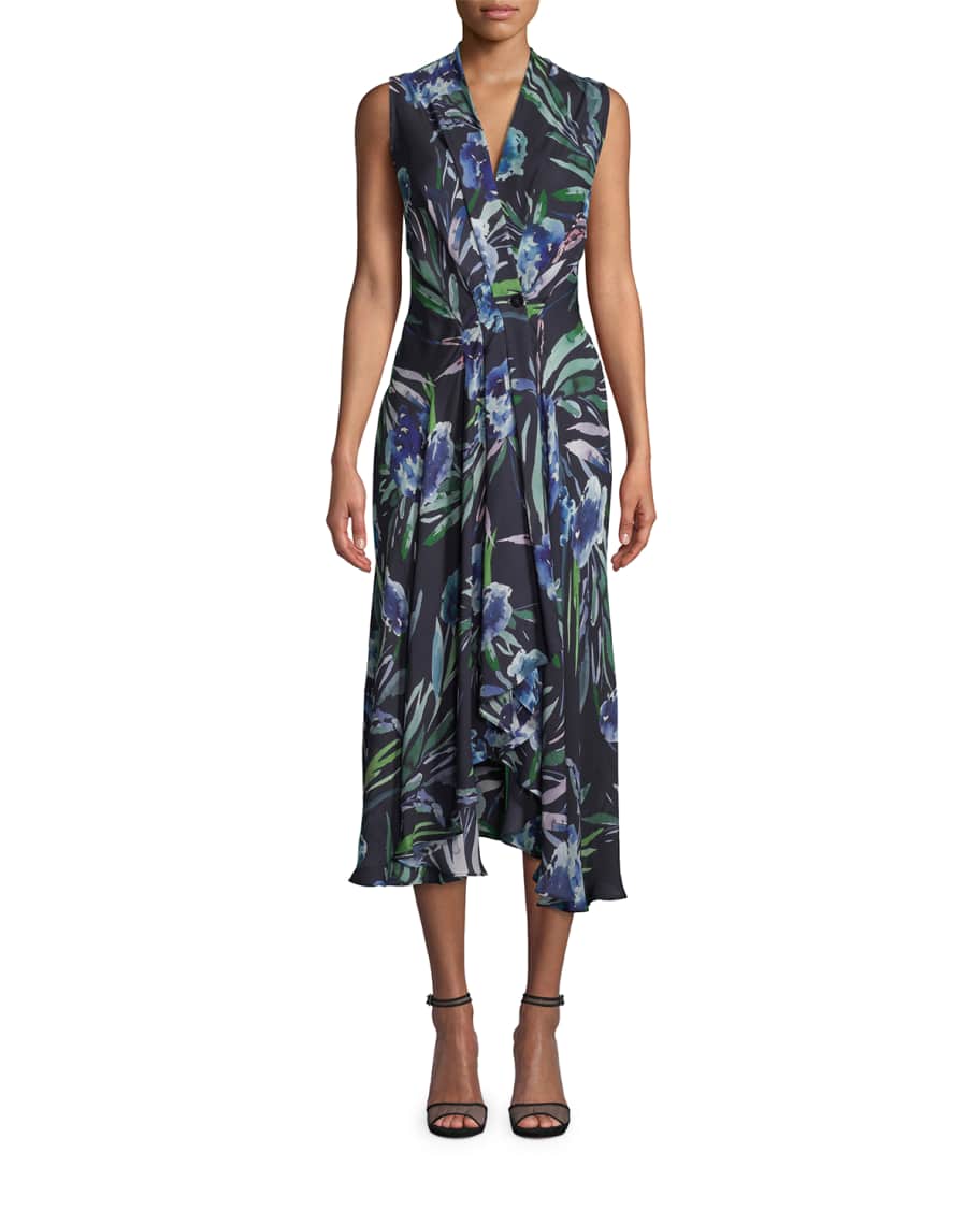 Nicole Miller Blue Mirage Floral-Print Sleeveless Midi Dress | Neiman ...