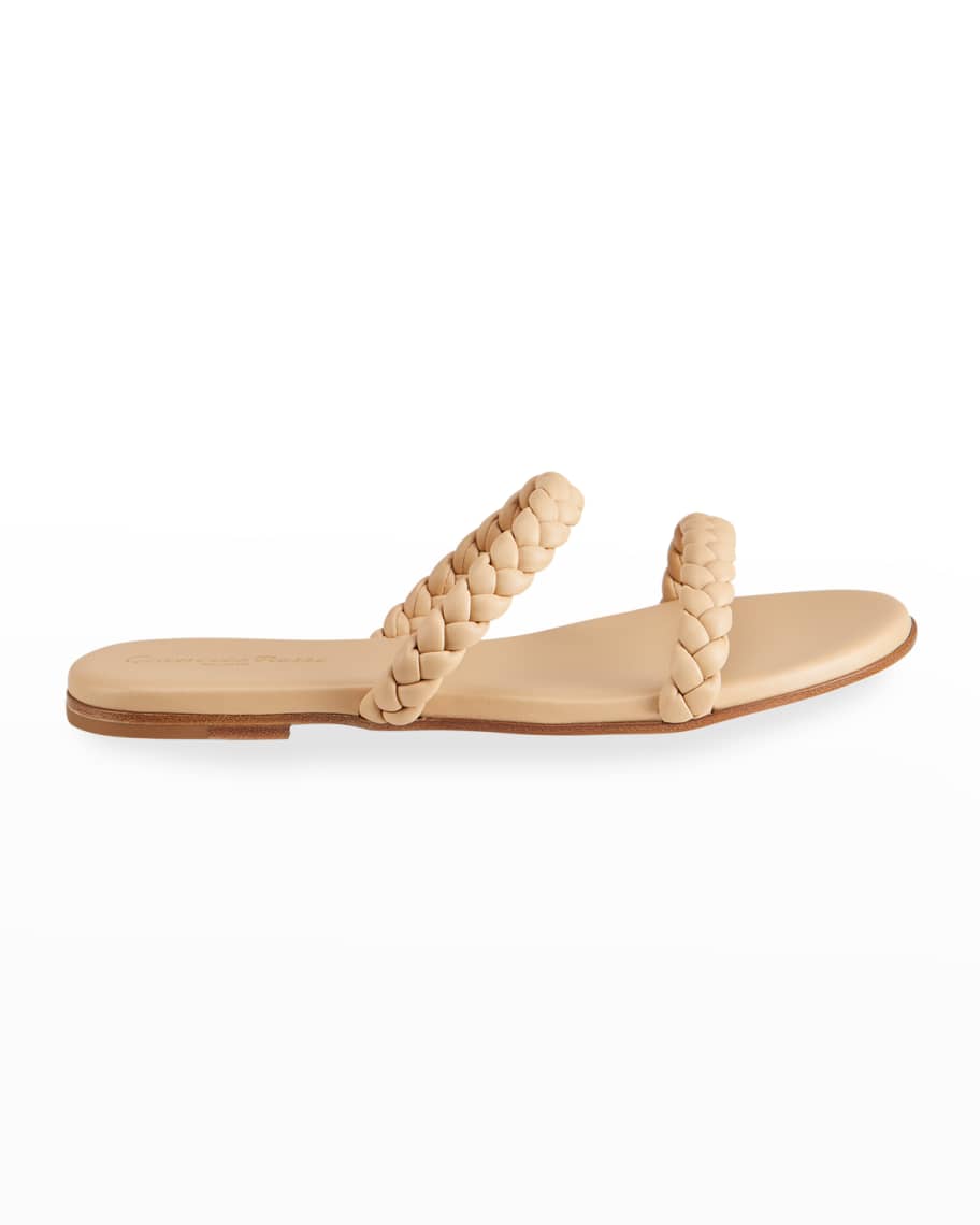 Gianvito Rossi Marley Flat Braided Two-Band Slide Sandals | Neiman 