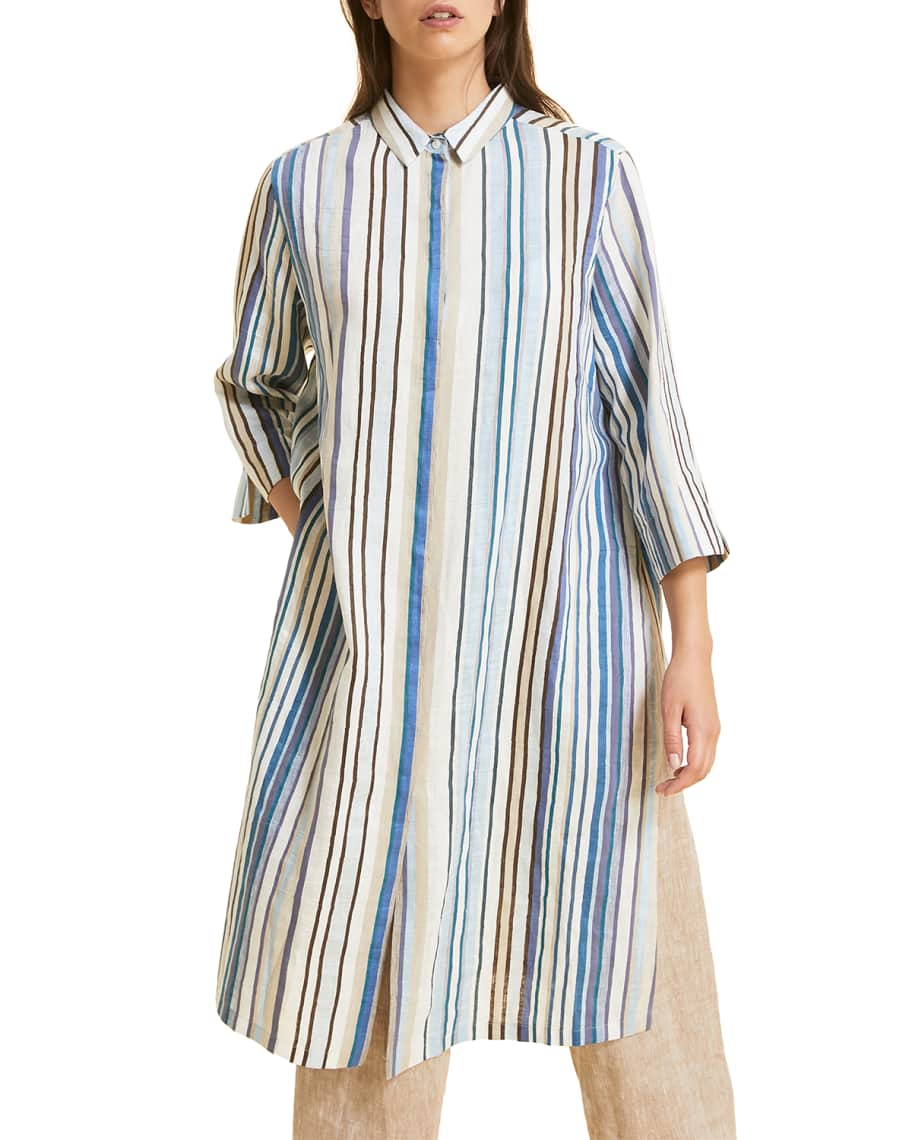 Marina Rinaldi Plus Size Diabase Striped 3/4-Sleeve Shirtdress | Neiman ...