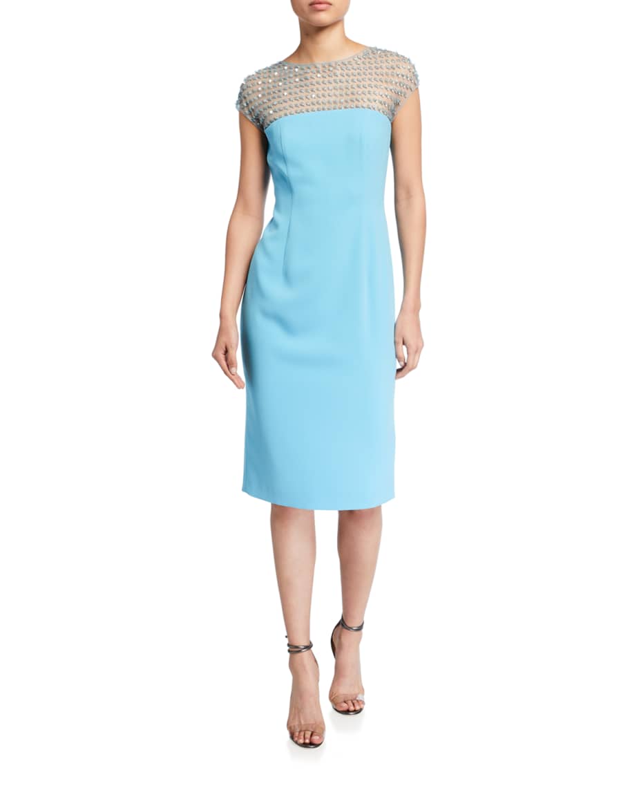 Escada Dsiasha Crystal Yoke Sheath Midi Dress Neiman Marcus