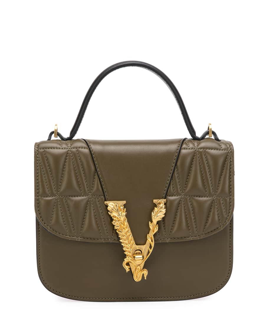 Versace Virtus Beige Pebbled Leather Crossbody, Women's, Size: 8