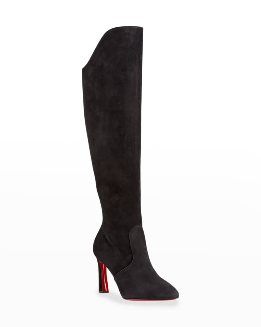 Christian Louboutin Eleonor Tall Suede Red Boots | Neiman Marcus