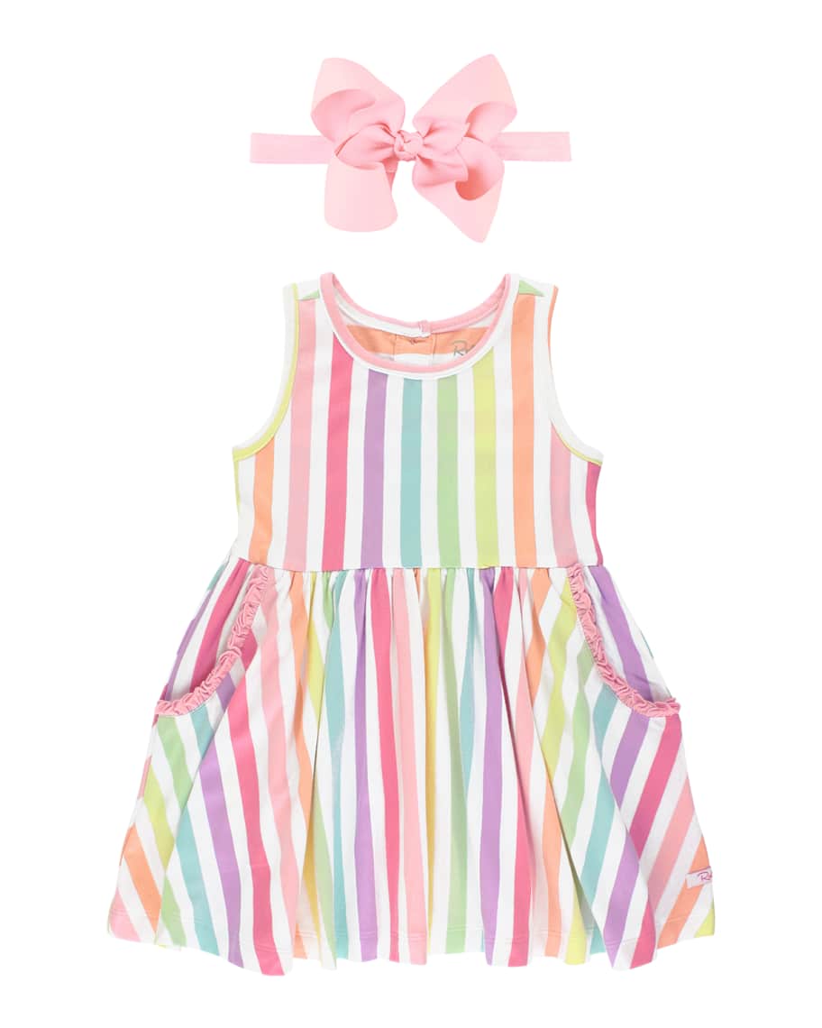 RuffleButts Rainbow Stripe Ruffle Dress w/ Solid Headband, Size 0M-3 ...