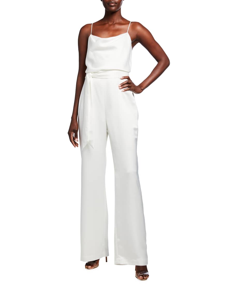 Parker Black Aubrey Cowl-Neck Satin Jumpsuit | Neiman Marcus