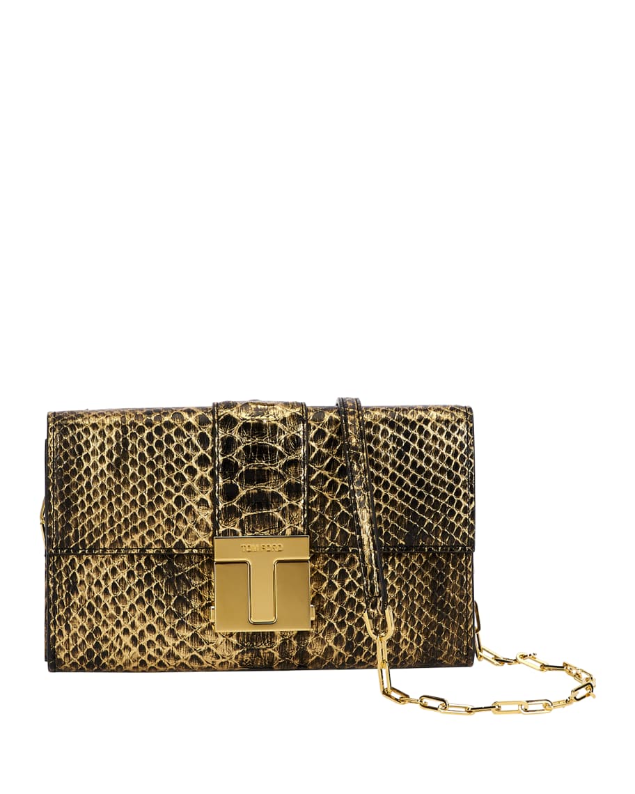 TOM FORD T Clasp Two-Tone Laminated Python Wallet on Chain | Neiman Marcus
