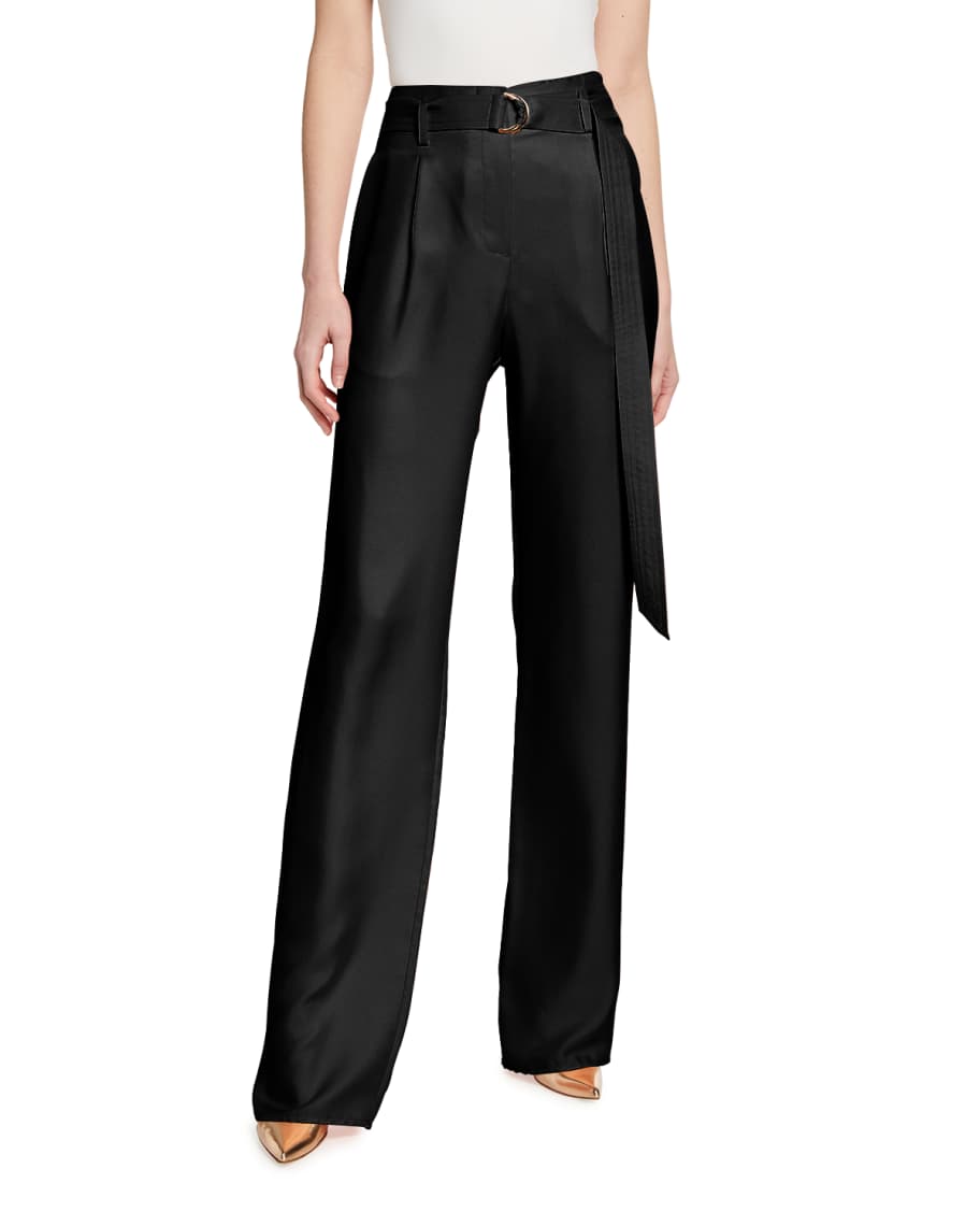 LAPOINTE Silky Twill High-Rise Wide-Leg Pants | Neiman Marcus