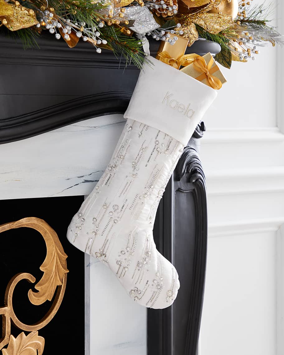Exclusive Silver & White Embellished Stocking, Personalized | Neiman Marcus