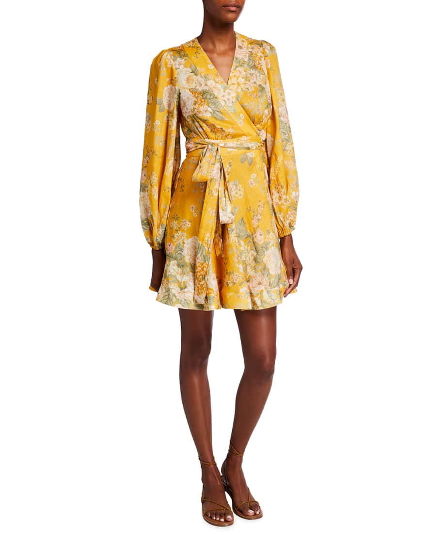 Zimmermann Amelie Short Linen Wrap Dress Neiman Marcus
