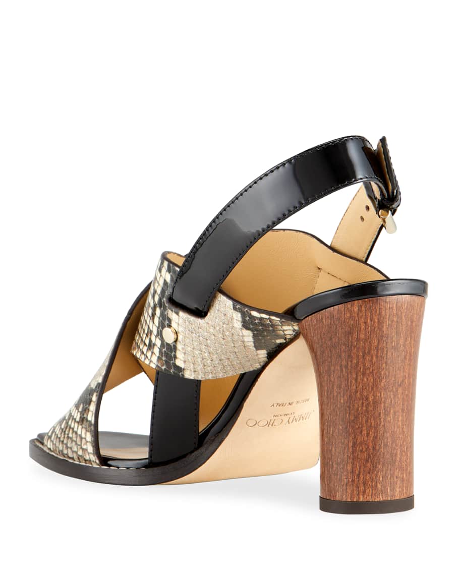 85mm Aix Snake Embossed Patent Block Heel Sandals