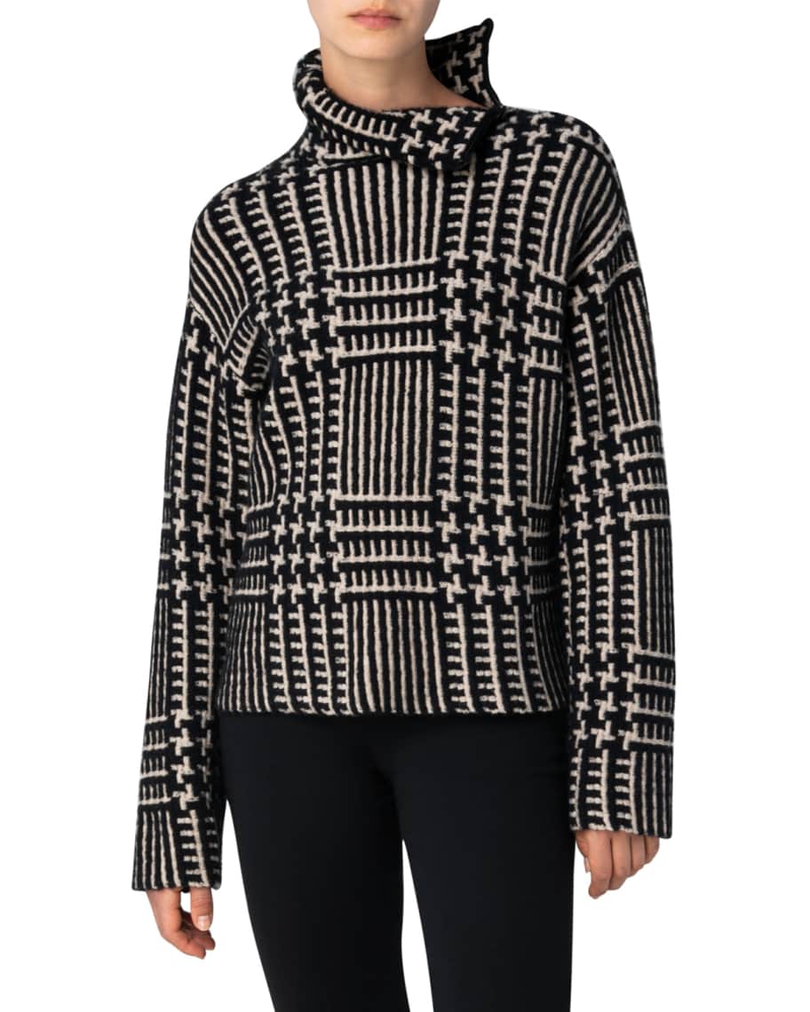 Akris Geometric Plaid Side-Zip Turtleneck Sweater | Neiman Marcus