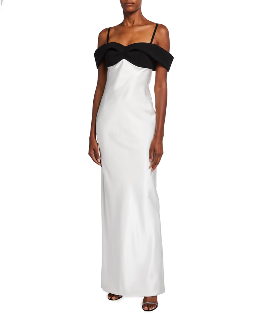 Brandon Maxwell Draped Satin Off-Shoulder Gown
